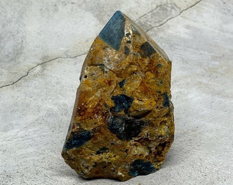 Large Gemmy Blue Apatite in Jasper Specimen