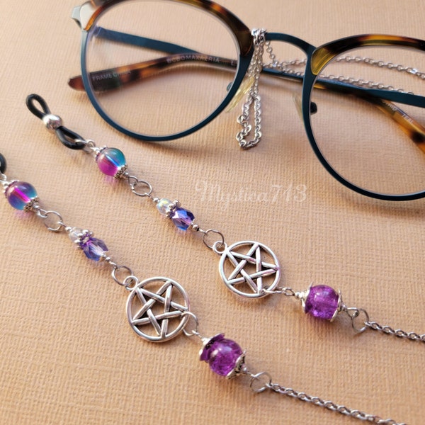 Pentacles & Purples Eyeglass Chain Lanyard ~ Magickal Pentagram Witchy Fairy Cottagecore Aesthetic ~For Eye Glasses, Sun Glasses, etc.