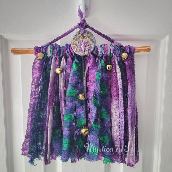 Eos ~Aurora Dawn Goddess Witch Bells with Hand Gathered Wood and Amethyst ~ Hanging Ward ~Cottagecore  ~Rustic ~Witches Bells ~ Witchbells