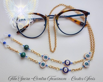 Contra Fascinum Custos Vocis Against the Evil Eye Guardian of the Voice Chrysocolla Evil Eye Eyeglass Lanyard Hamsa Throat Chakra Fila Sacra