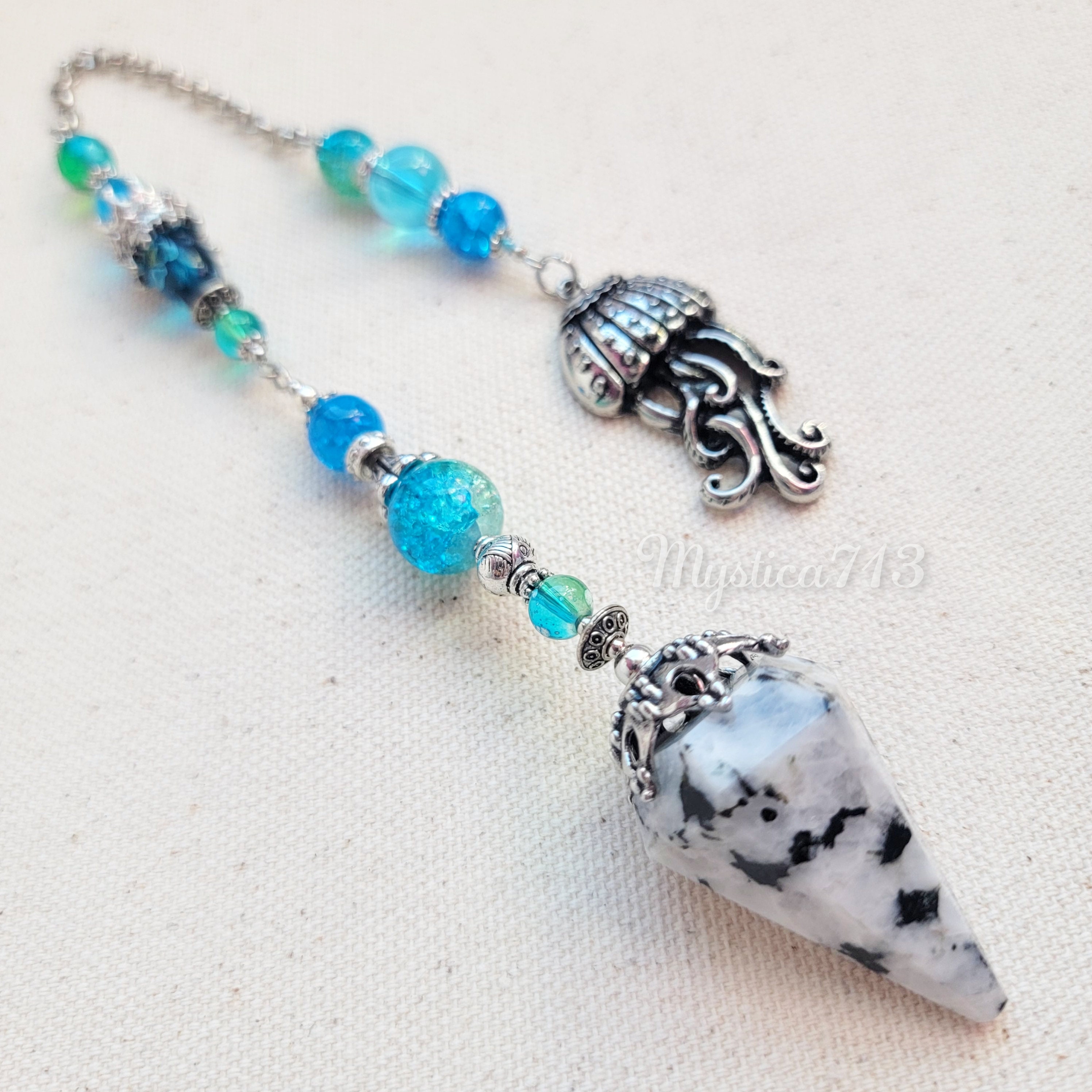 Water Divine Pendulum Unique Rainbow Moonstone With Jellyfish Charm ...