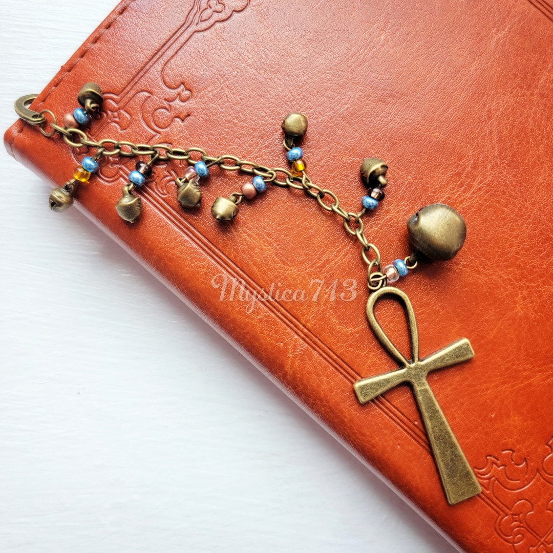 Witch Bell Bookmark grimiore ankh Symbol With Witchy Blue and Earthtone