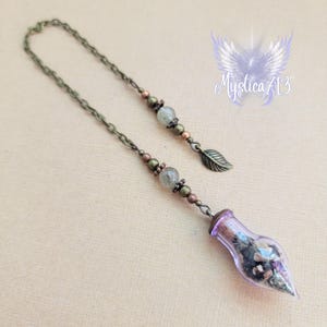 Botanical & Crystal Pendulum with Optional Altar Set of Satin Spar Tower Pouch and Tumble or Worry Stone or Mini Cluster Divination Kit
