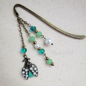 Teal Ladybug with Faux Pearls Bookmark  ~Fantasycore ~Fantasy Bookmark ~Charms for Books