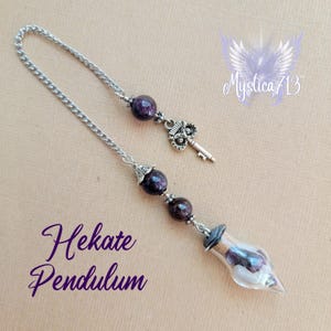 Hekate Hecate Pendulum with Optional Altar Set of Satin Spar Tower Pouch and Tumble or Worry Stone or Mini Cluster Divination Kit