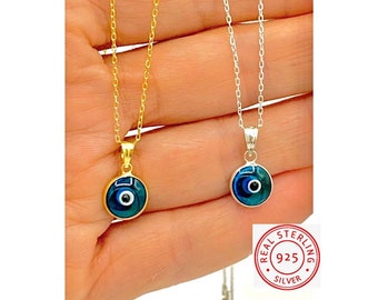 925 Silver Evil Eye charm necklace, 18K Gold Vermeil Evil Eye necklace, Protection jewelry, Minimalist, Evil Eye Jewelry, Layering necklace