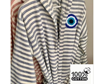 100% Cotton Bathrobe, Evil Eye Peshtemal Towel Robe, Evil Eye Bathrobe, Hooded Kimono Bathrobe, Light Soft towel robe, Customized bathrobe