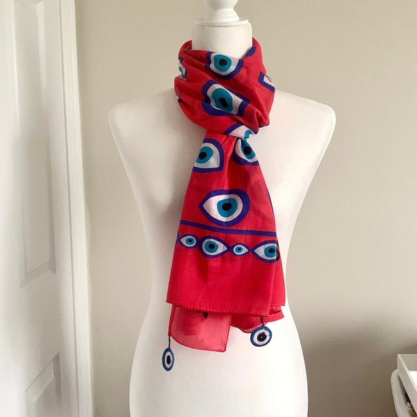 Evil eye scarf, Evil eye print wrap shawl, Evil eye accessories, Cotton silk scarf, All season scarf, Evil eye protection, Fall scarf