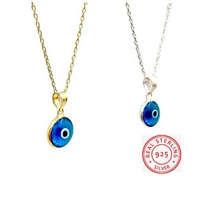 925 Silver Evil Eye necklace, 18K Gold vermeil necklace, Blue Evil eye pendant, Evil eye jewelry, Minimalist, Evil Eye Protection, Good Luck