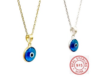 925 Silver Evil Eye necklace, 18K Gold vermeil necklace, Blue Evil eye pendant, Evil eye jewelry, Minimalist, Evil Eye Protection, Good Luck