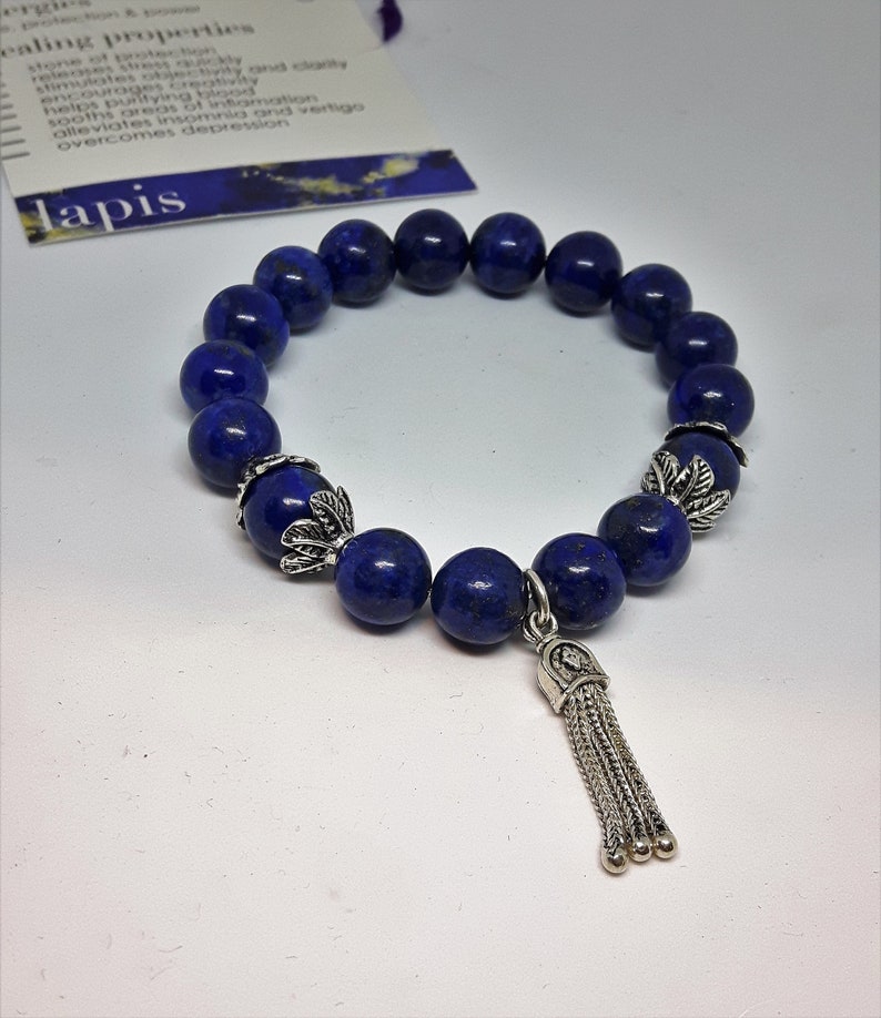 Lapis silver tassel elastic bracelet,Healing bracelet,925 silver jewelry,Design boho bracelet,Valentines gift,Birthstone,Yoga,Meditation