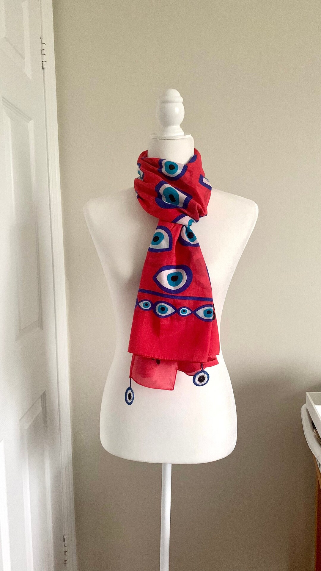 Evil Eye Scarf, Evil Eye Print Wrap Shawl, Cotton Silk Scarf, All ...