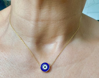 Evil Eye Charm necklace, 925 Sterling silver Gold Necklace, Evil eye jewelry, Protection necklace, Good luck necklace, Gift for her