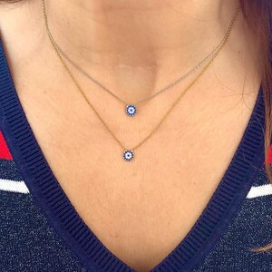 Dainty Evil eye disc necklace, Gold vermeil necklace, Small Evil eye necklace, Sterling silver Protection necklace, Good luck necklace