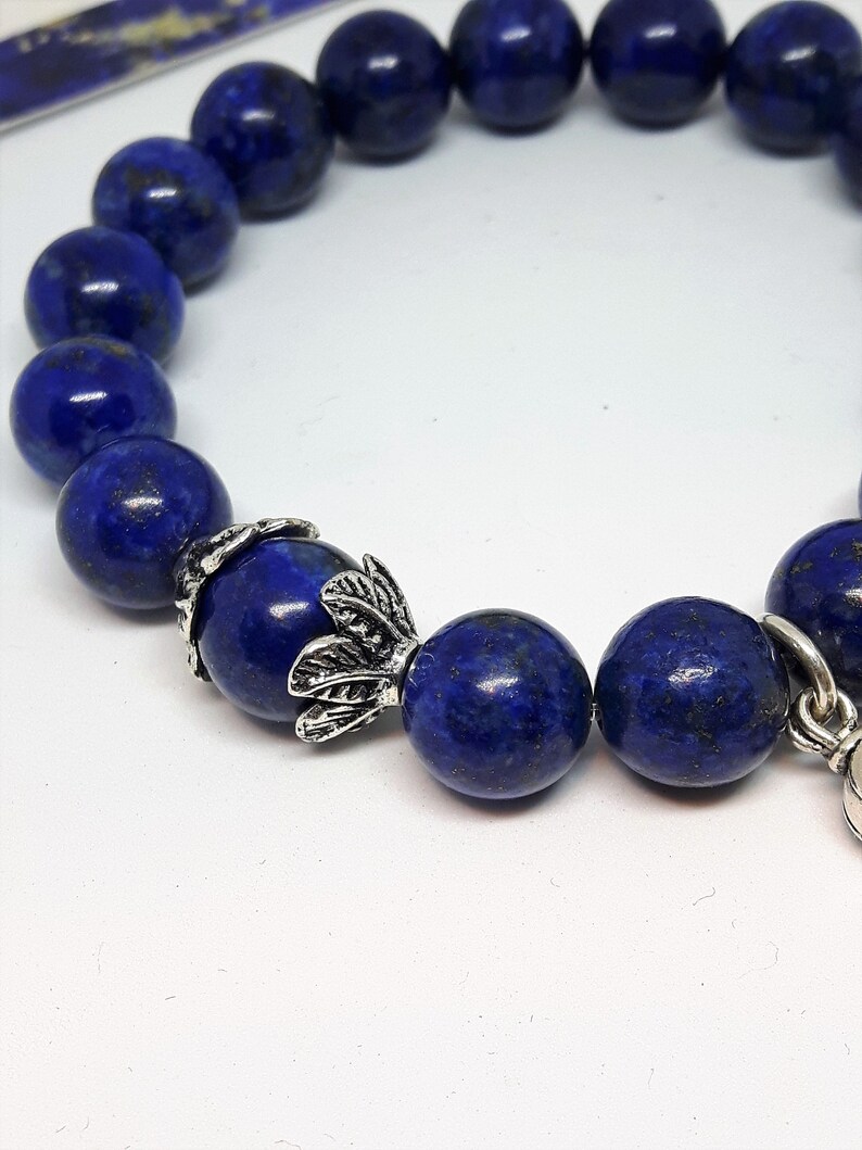 Lapis silver tassel elastic bracelet,Healing bracelet,925 silver jewelry,Design boho bracelet,Valentines gift,Birthstone,Yoga,Meditation