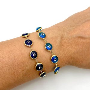 Pulsera delicada con el símbolo del mal de ojo, amuleto azul de oro vermeil de 18 quilates.