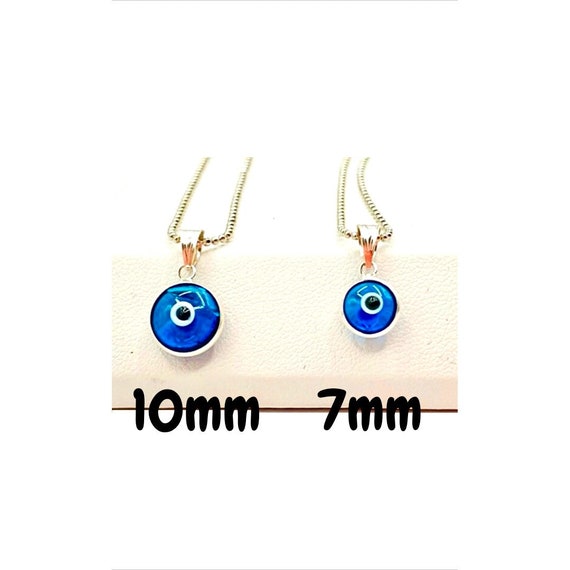 Collier Pendentif 'Mauvais Œil' En Argent 925 Et Verre Bleu - Longueur 18 Pouces (45cm) - Fait Main - Neuf