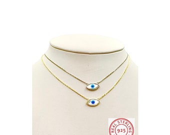 925 Silver Evil Eye Necklace, Evil Eye Protection necklace, Gold Evil Eye  necklace, Minimalist necklace, Gift for her, Good Luck Neckace