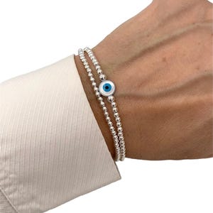 Pärlarmband med onda ögat, 925 sterlingsilverpärlor, 8 mm snäckskal