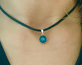 Evil eye choker necklace, Protection necklace, 925 Silver blue evil eye pendant, Evil Eye Jewelry, Gift for her, Minimalist necklace, Casual