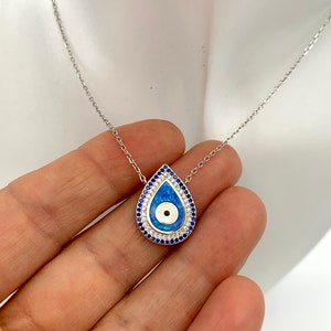 925 Silver Evil Eye Necklace, Drop Evil Eye Pendant, Dainty Blue Eye Necklace, Evil Eye Protection, Sterling Silver Evil Eye Jewelry