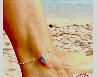 925 silver Evil eye anklet, Sterling silver ankle bracelet, Evil eye jewelry, Mother’s day gift, Dainty anklet, Minimalist Summer Jewelry