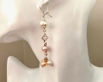 Blush pearl earrings, 925 Silver drop earrings, Wedding Jewelry, Bridesmaid earrings, Pearl jewelry, Bridal earrings, Mothers day gift