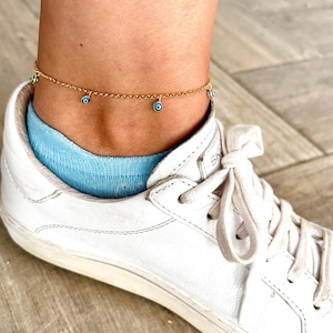 Evil Eye Ankle Bracelet, 18K Gold Vermeil Anklet, Evil Eye Protection Jewelry, Sterling Silver Anklet, Anklet for women, Trendy gift for her