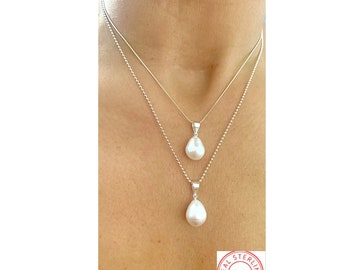 Pearl Pendant Necklace, 925 silver Necklace, Pearl Jewelry, Teardrop Pearl Necklace, Bridesmaid Necklace, Wedding Jewelry, Bridal Necklace
