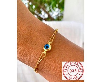 Evil Eye Armband, 925 Sterling Silber Evil Eye Armband, 18K Gold Vermeil Armband, Evil Eye Schmuck, Minimalist, Blue Evil Eye, Brautjungfer Geschenk