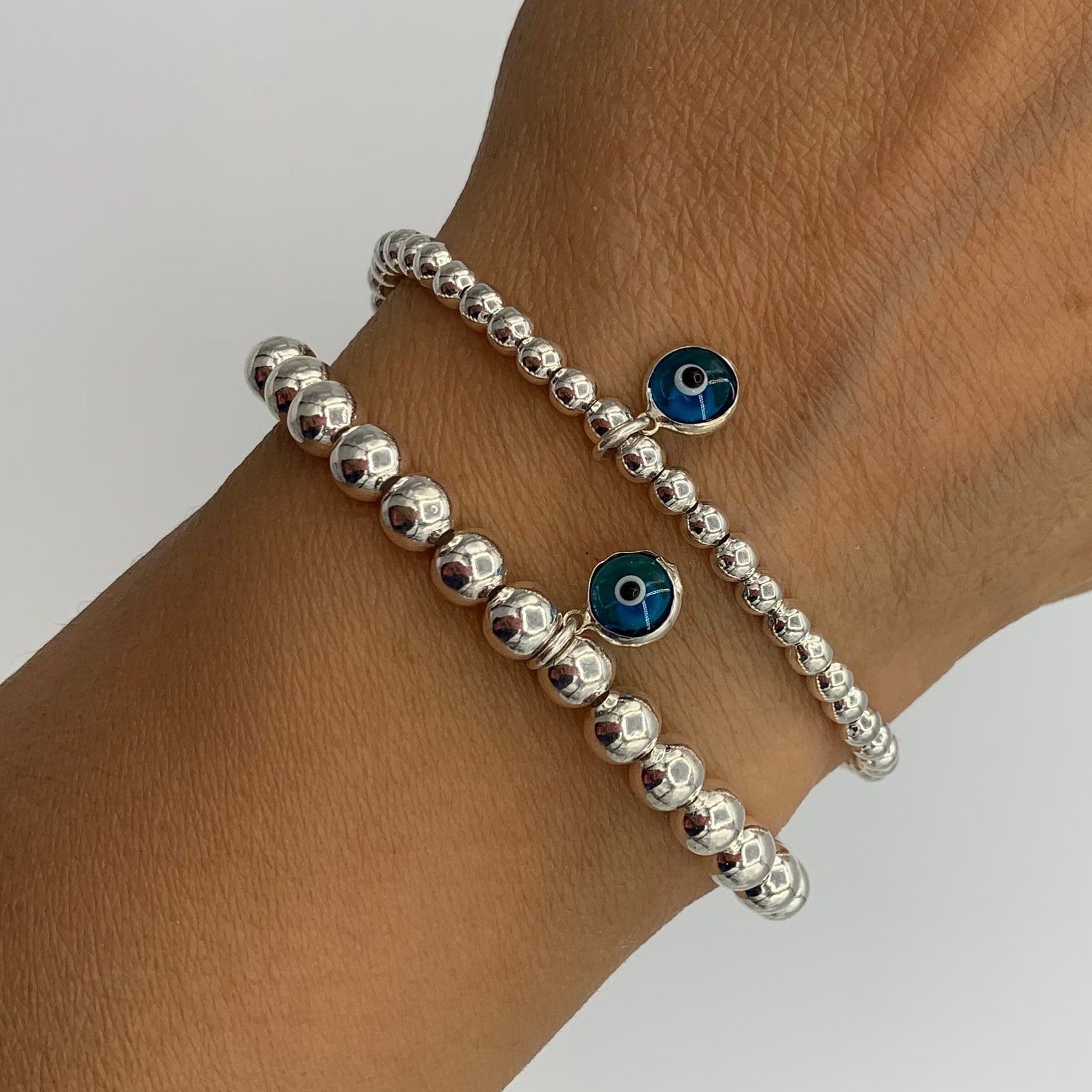925 Silver Evil Eye Bracelet Sterling Silver Beaded Stretch Etsy Canada