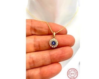 Mystic Evil Eye necklace, 18K Gold vermeil Eye necklace, Evil Eye protection disc, Dainty amulet necklace, Bridesmaid gift, Trendy Layering