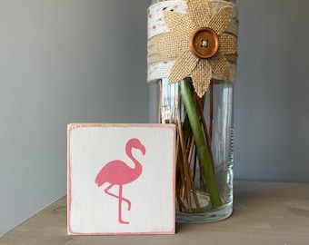 Summer Decor - Pink Flamingo Tiered Tray Decor - Flamingo Mini Shelf Sitter