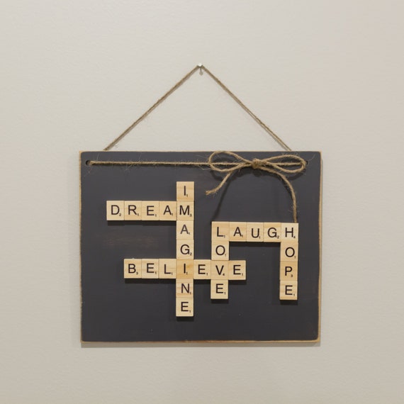 Letter Tile Wall Decor Dream Imagine Believe Charcoal Etsy