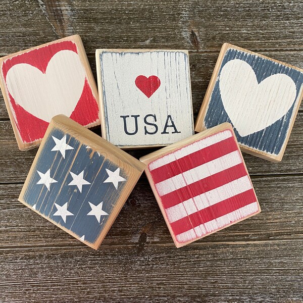 4th of July Decor - Tiered Tray Decor - Mini Wood Signs - USA Ornaments