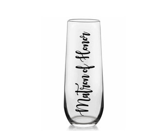 Matron of Honor Glass, Matron of Honor, Champagne Glass, Mimosa Glass, Bridal Party Gifts, Wedding Party Glass, Bachelorette Glass