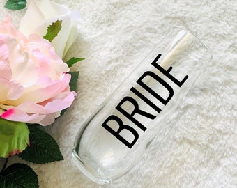 Bride Glass, Bride, Champagne Flute, Bridal Party, Stemless Champagne Flute, Bachelorette Party, Bach Party, Party Decor, Engagement Gifts