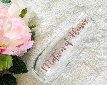 Matron of Honor Glass, Stemless Champagne Flute, Bridesmaid Gifts, Bridal Party Gifts, Matron of Honor, Champagne Flute, Gift Ideas, Gifts