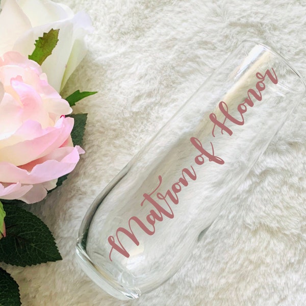 Matron of Honor Glass, Stemless Champagne Flute, Bridesmaid Gifts, Bridal Party Gifts, Matron of Honor, Champagne Flute, Gift Ideas, Gifts
