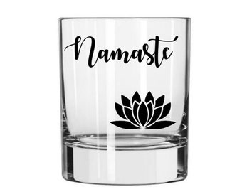 Namaste Rocks Glass, Namaste Gifts, Namaste Glass, Namaste Whiskey Glass, Relaxing Glass, Namaste Cocktail Glass, Gifts for Her, Glass