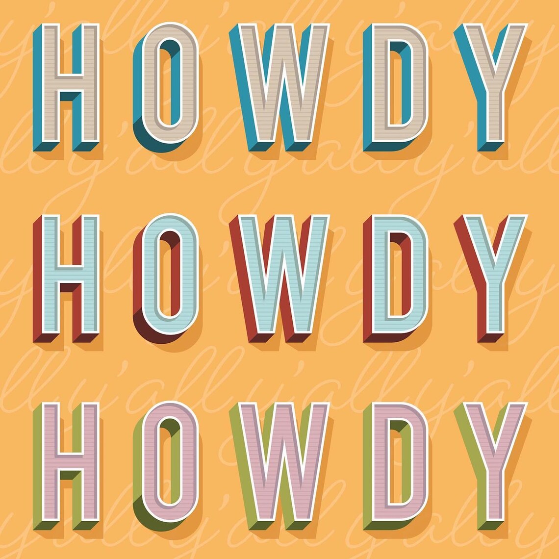 Howdy Y'all Texas Art Print Southern Wall Art - Etsy