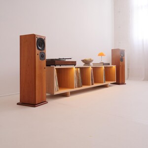 Beam Hi-Fi Stand | [Oak Veneered Birch Ply] Record Player Stand with Vinyl Storage | Turntable Console with Optional LED Lighting