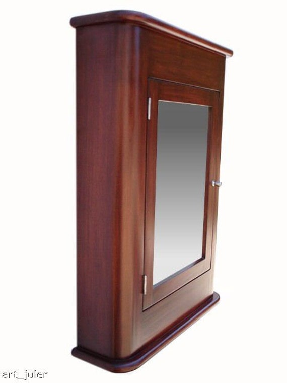 Cherry Hard Wood Bathroom Corner Wall Mount Medicine Cabinet Mirr