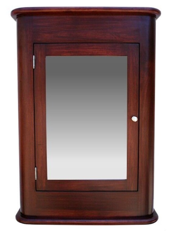 Cherry Hard Wood Bathroom Corner Wall Mount Medicine Cabinet Mirr