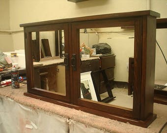 Primitive Rustic Mission Medicine Cabinet / two doors / Dark Walnut Finish