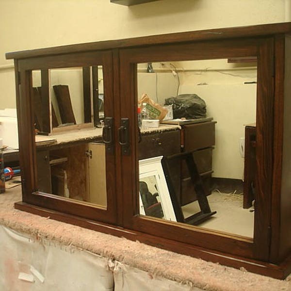 Primitive Rustic Mission Medicine Cabinet / two doors / Dark Walnut Finish