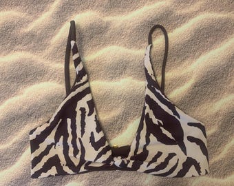 Zebra brown beige  Luxurious reversible knot front  bikini top sizes xs thru xxl