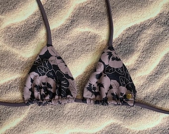 Mauve lavender purple Hawaiian print triangle bikini top sizes xs thru xl