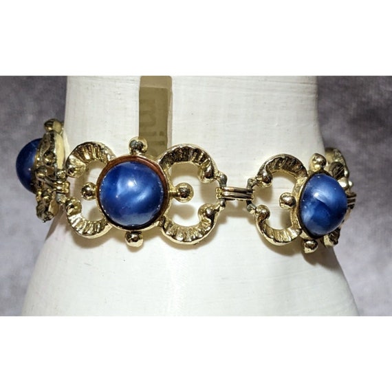 Vintage Art Nouveau Gold And Blue Gemmed Bracelet - image 4