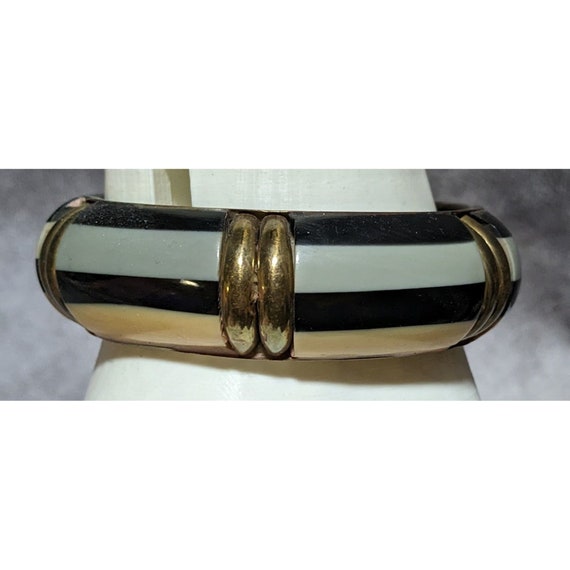 Vintage MNG By Mango Brass Striped Lucite Bracelet - image 2